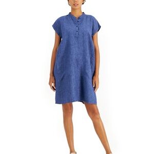 Eileen Fisher Washed Organic Linen Delave Shirtdress Women’s L Lagenlook Resort